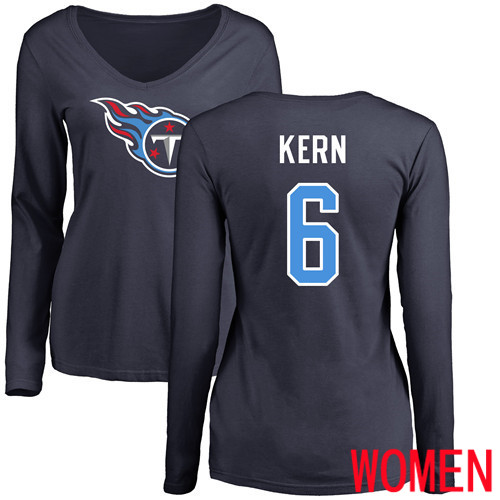 Tennessee Titans Navy Blue Women Brett Kern Name and Number Logo NFL Football #6 Long Sleeve T Shirt->nfl t-shirts->Sports Accessory